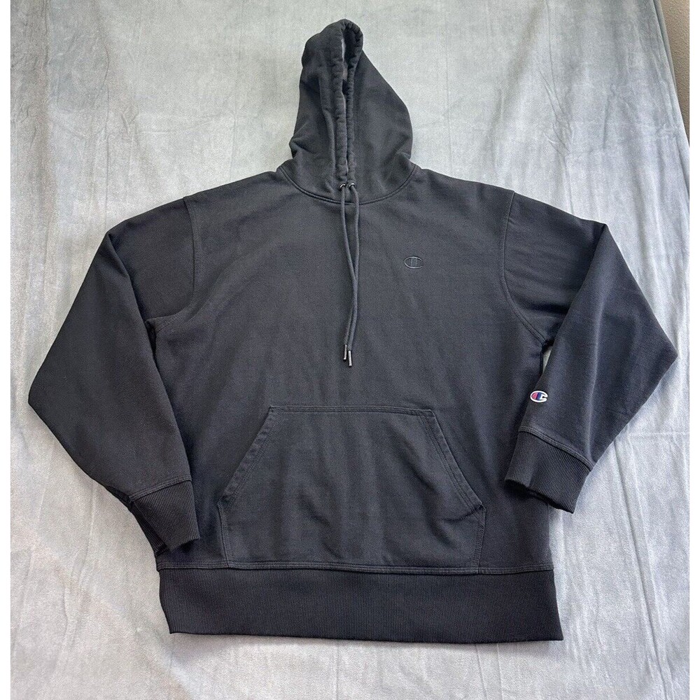 Champion Hooded Sweatshirt Pullover Black Mens Large Authentic Athleticwear Gym